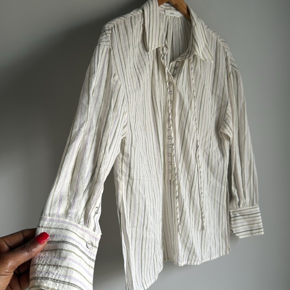 A.L.C. Carissa Striped Snap-Front Top in ivory - Picture 8 of 14